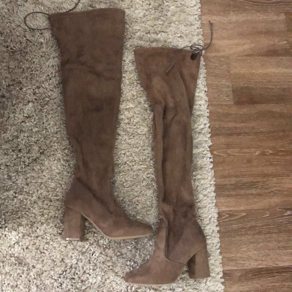 Beige thigh high boots